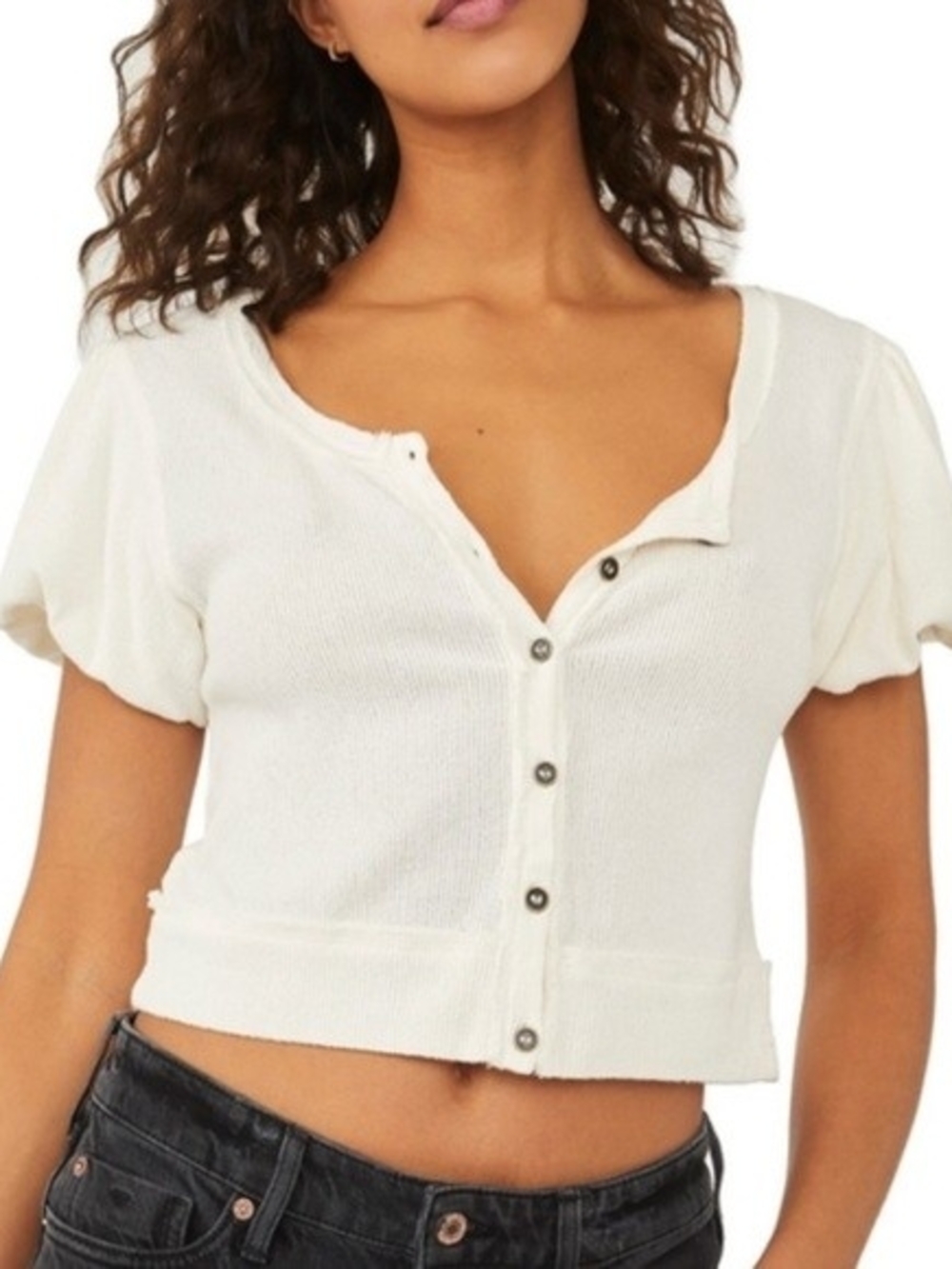 We The Free Ivory Cropped Button-Front Top